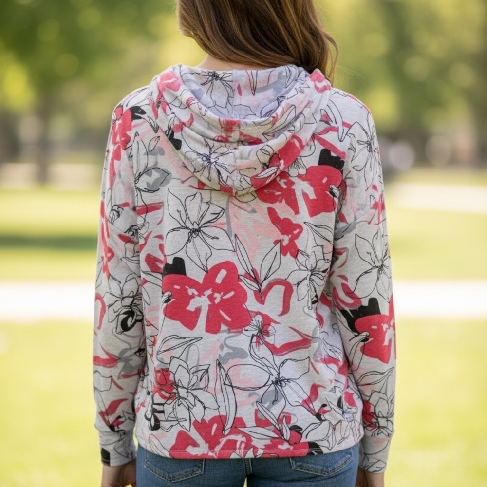 Calvin Klein Performance Floral Hoodie Women’s Large W Logo Athleisure Pullover - Picture 9 of 15